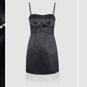 BLACK DRESS WITH RHINESTONE FRINGE HEM NBW NWT